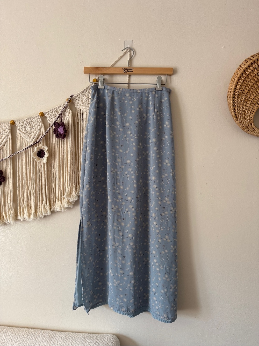 Kathie Lee Collection Light Blue Floral Maxi Skirt with Side Slit
